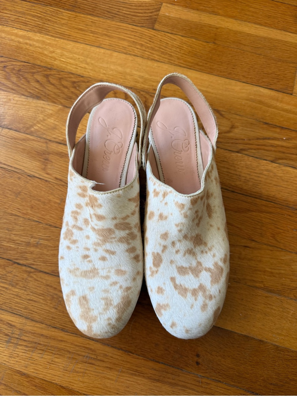 J. Crew Beige and Tan Calf Hair Clogs